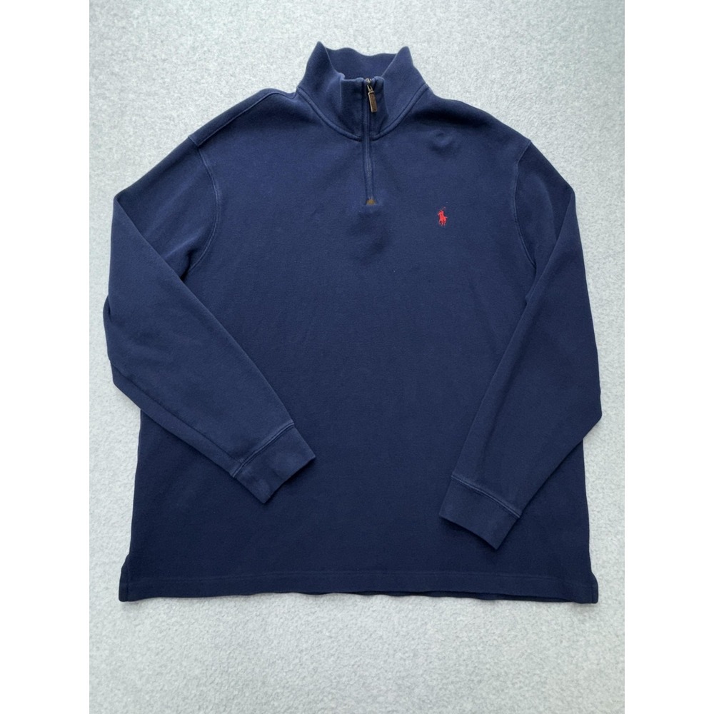 Polo Ralph Lauren Sweater Mens 2XL Quarter Zip Pullover Mock‎ Neck Navy Blue